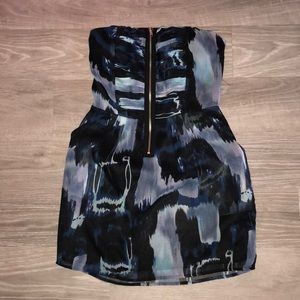 Zipper strapless dress with pockets